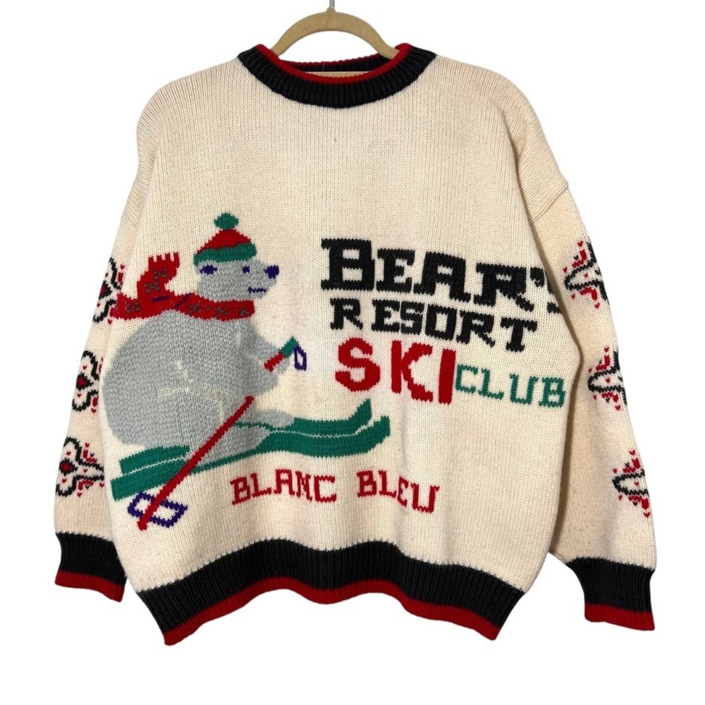 VTG Blanc Bleu‎ Sweater Mens XL Bear's Resort Ski Club 90s Knit Pullover Winter